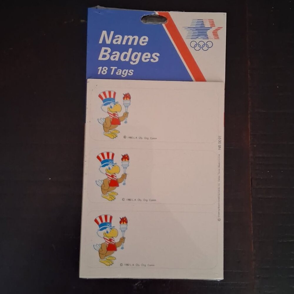 Vintage 1984 LA Summer Olympics, Sam the Olympic Eagle Self Adhesive Name Badges